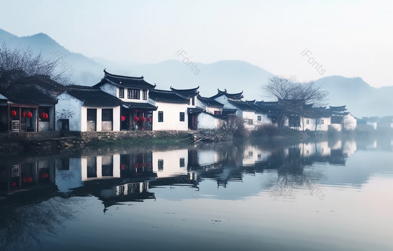 安徽古典村庄河边建筑群,高清,摄影图,摄影图片,图片大全,摄影图免费下载